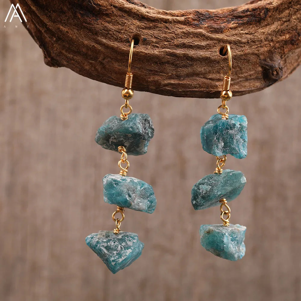 Natural Gemstones Dangle Hook Earrings