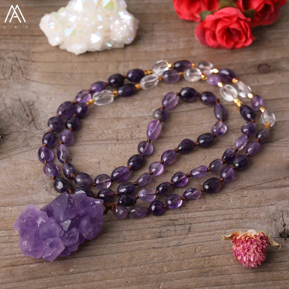 Large Amethyst Crystal Pendant Necklace