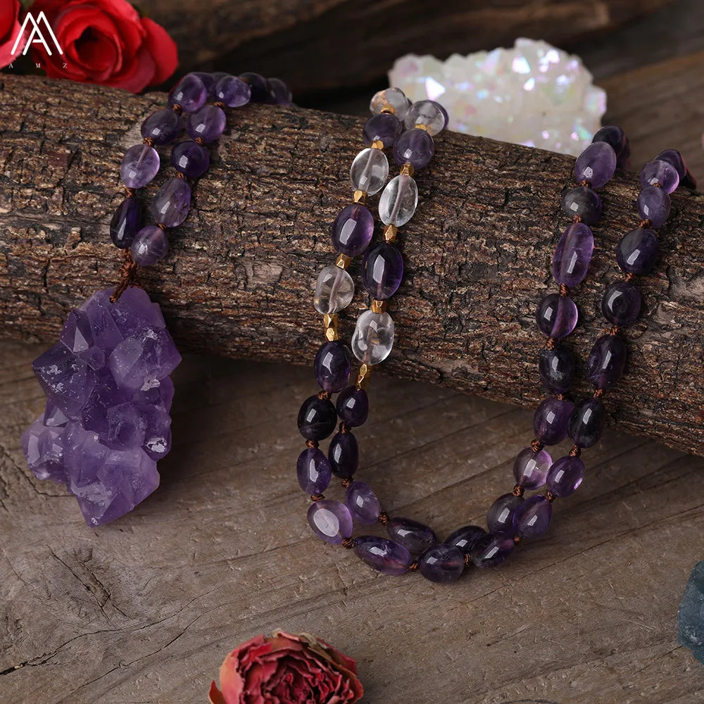 Large Amethyst Crystal Pendant Necklace