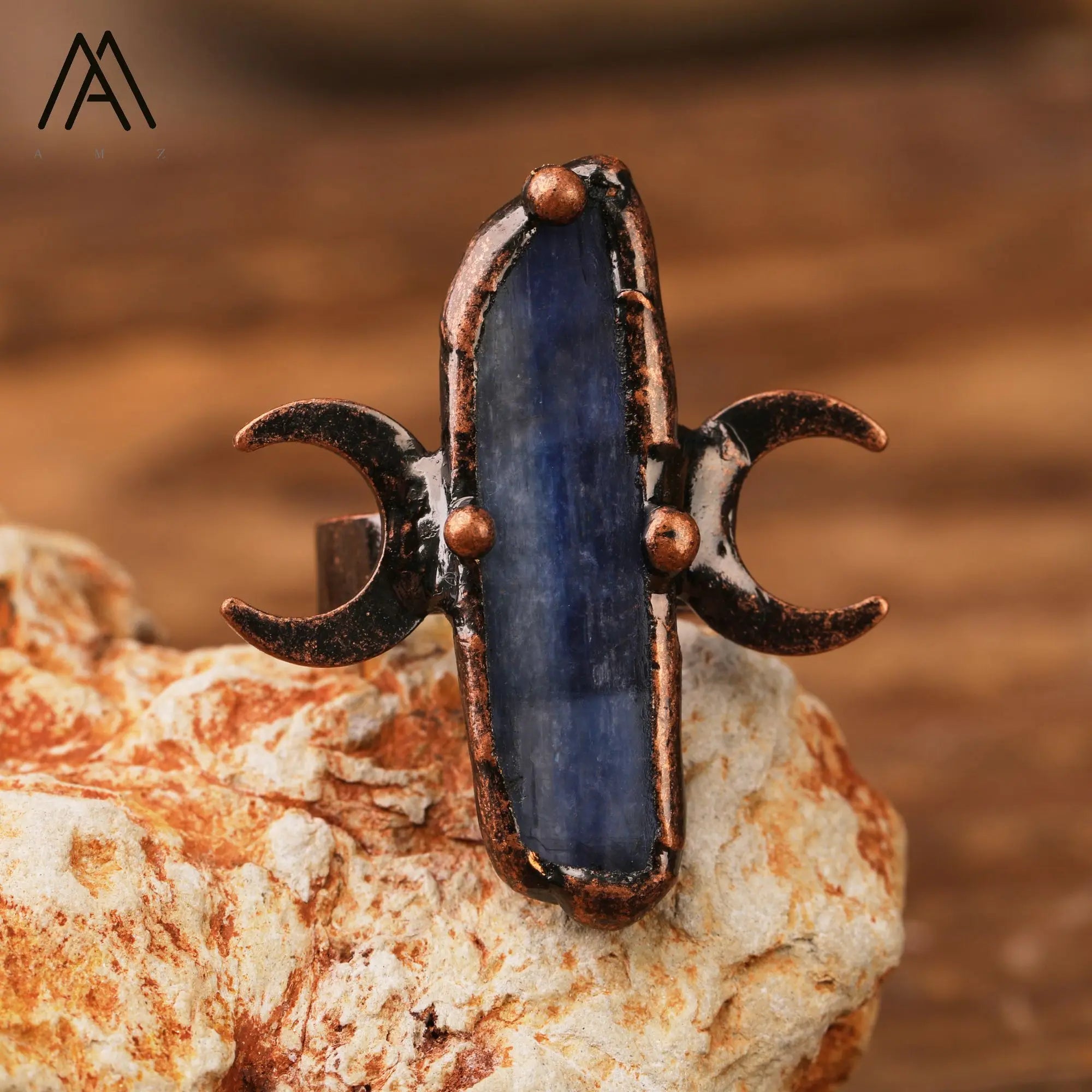 Blue Kyanite Rings Healing Moon Adjustable Ring