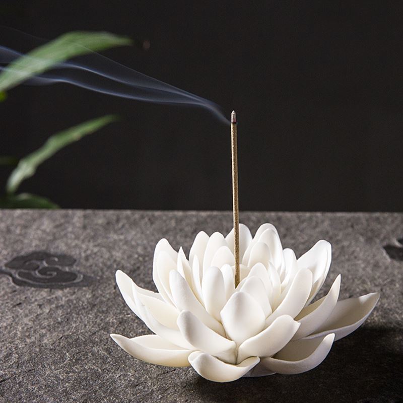 White Ceramic Lotus Flower Incense Burner For Calming Vibes