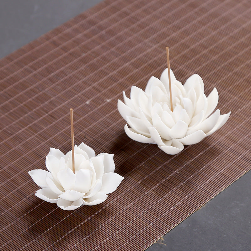 White Ceramic Lotus Flower Incense Burner For Calming Vibes