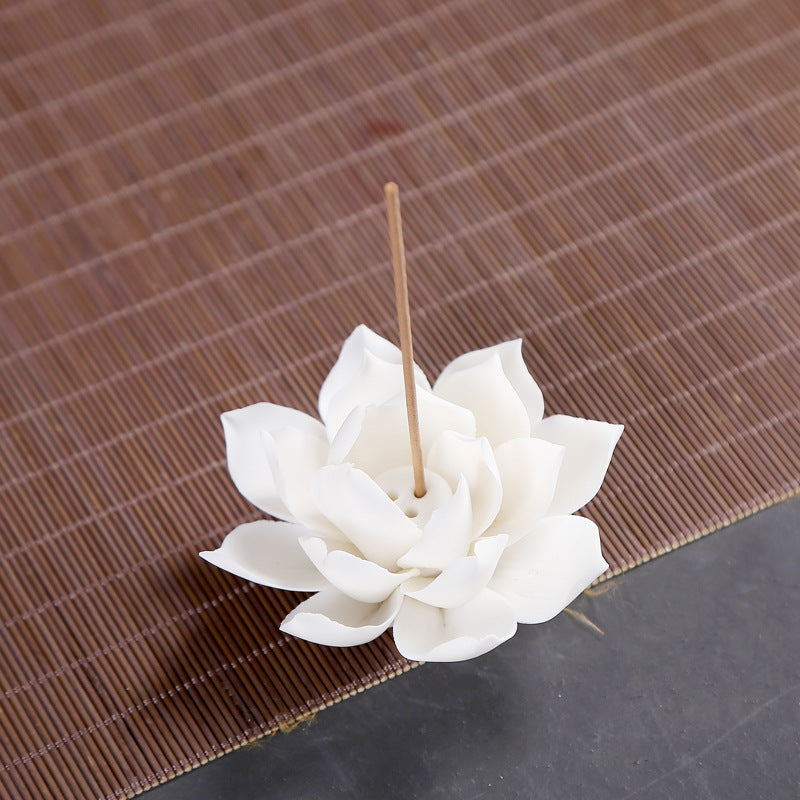 White Ceramic Lotus Flower Incense Burner For Calming Vibes